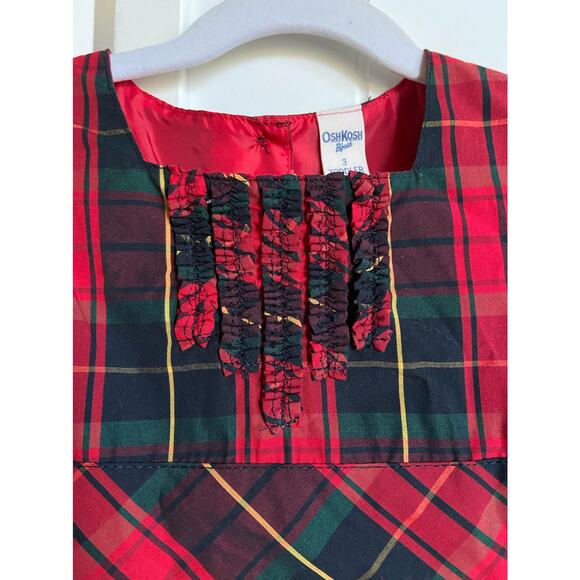 OshKosh b'Gosh Girls Dress Size 3 3T Red Green Black Yellow Plaid Ruffle NEW - Picture 5 of 5